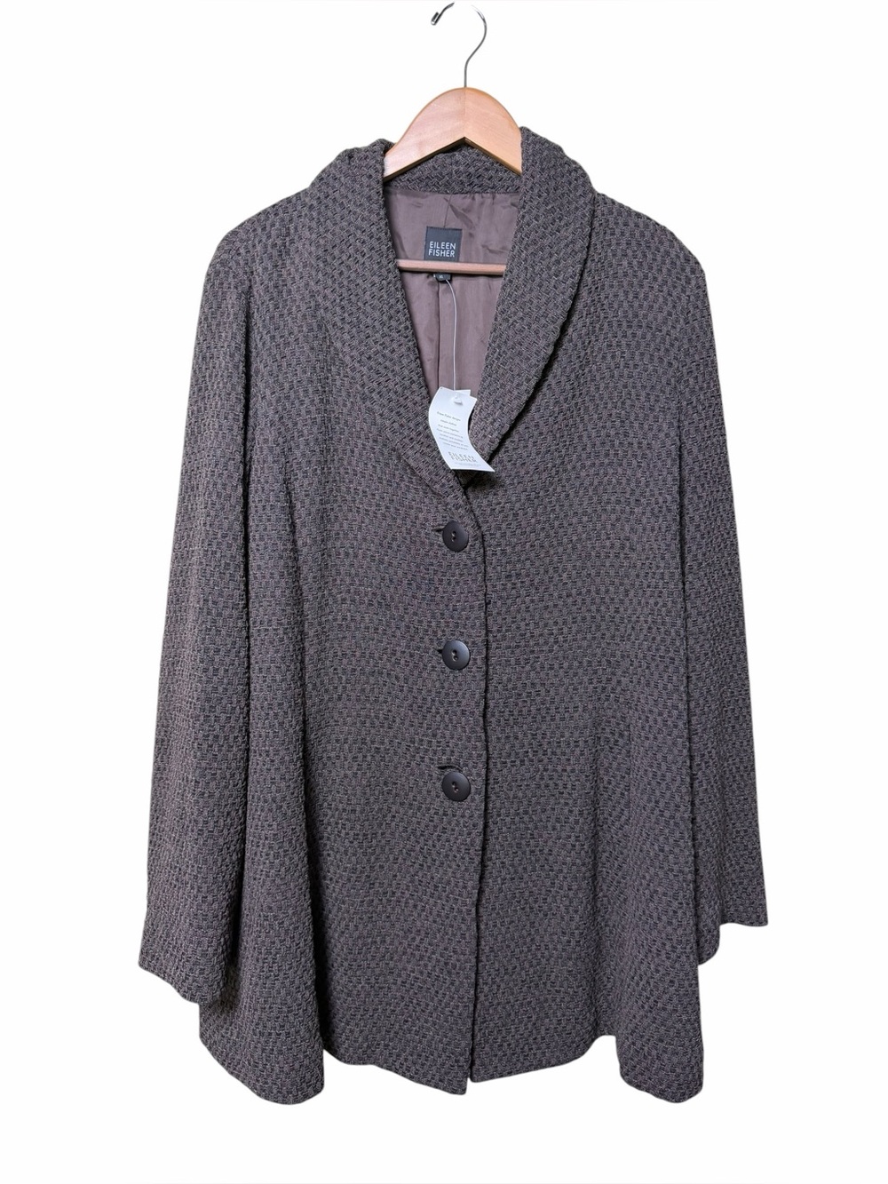 New Eileen Fisher XL Textured Shawl Collar Swing Jacket Blazer Minimalist